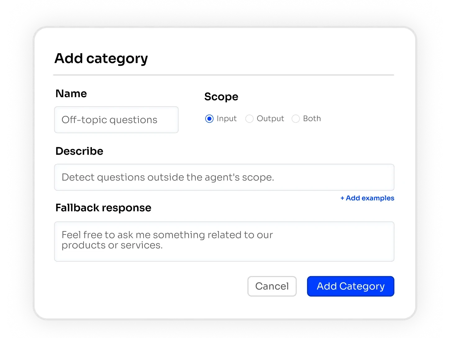 Interface Algolia : éditeur Agent Studio pour guider les réponses d'un agent